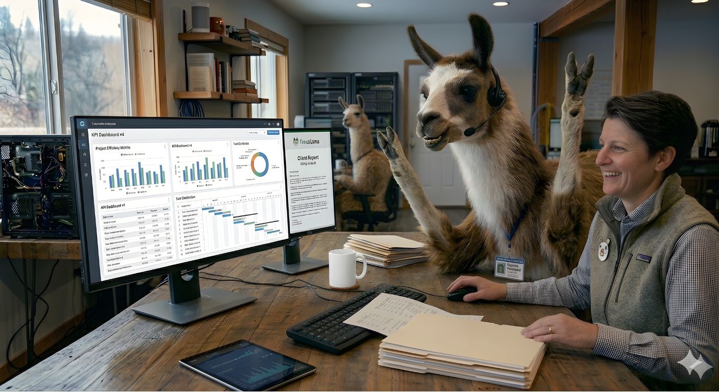 Larry the Llama helping track the team